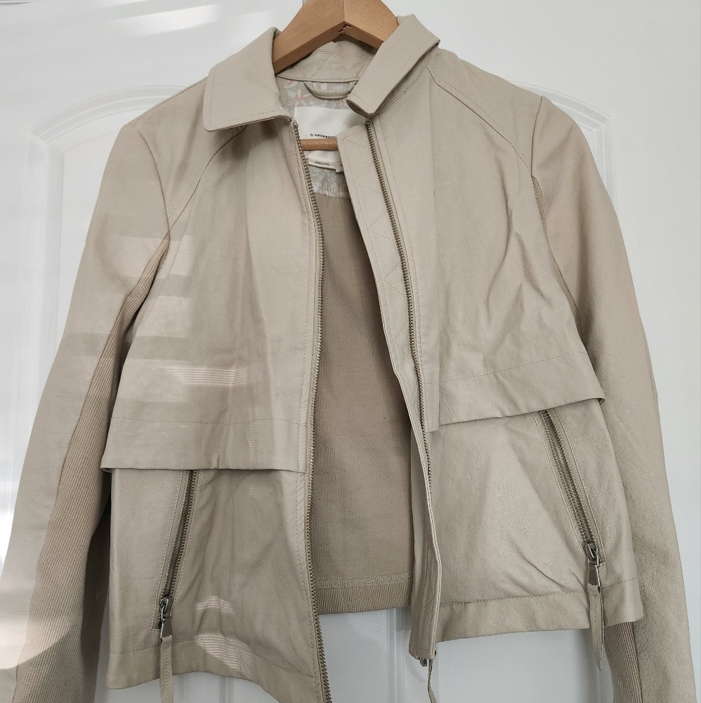 Anthropology leather jacket,  like new ,size Small,  cream color